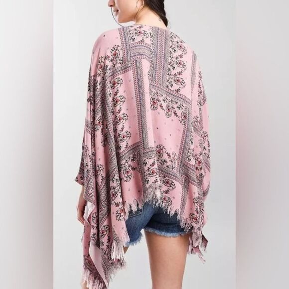 Buckle Gimmicks Wide Arm Kimono Shawl Fringed Hem Size L - Picture 2 of 9